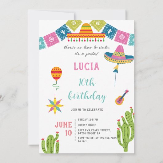 Invitation Colorful Cactus Mexican Fiesta Photo Birthday (Devant)