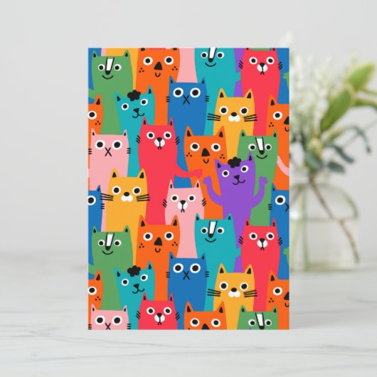Invitation Colorful cats (Debout devant)