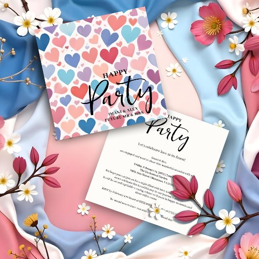 Invitation Colorful Chic Charming Scattered Hearts Engagement