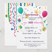 Invitation Colorful Confetti Balloons Fun 35th  (Devant / Derrière)