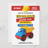 Invitation Colorful Construction Truck Birthday (Devant)