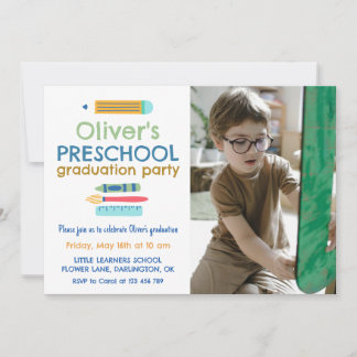 Invitation Colorful Crayon Photo Preschool Graduation