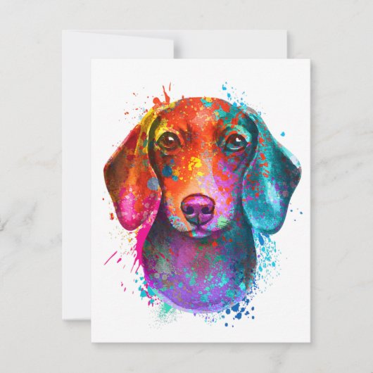 Invitation Colorful Dachshund Dog Art Illustration (Devant)