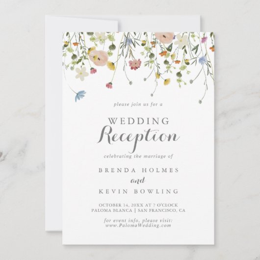 Invitation Colorful Dainty Fleurs sauvages Mariage Réception (Devant)