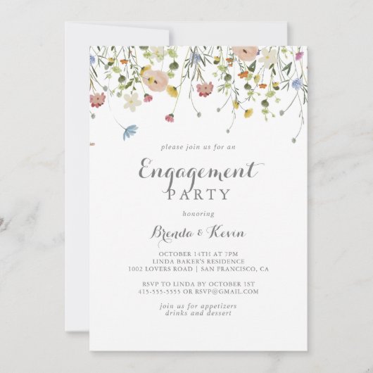 Invitation Colorful Dainty Wild Flowers Engagement Party (Devant)
