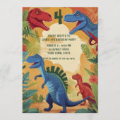 Invitation Colorful Dinosaurs Jungle Adventure 4th Birthday (Devant)