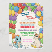 Invitation Colorful Dragon & Unicorn Double Celebration (Devant / Derrière)