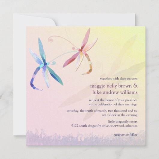 Invitation Colorful Dragonfly Couple Printemps mariage (Devant)
