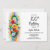 Invitation Colorful Floral 100th Birthday Party (Devant)