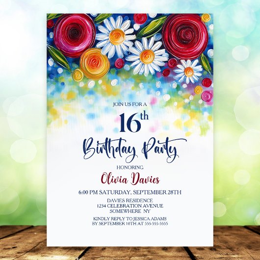 Invitation Colorful Floral 16th Birthday Party