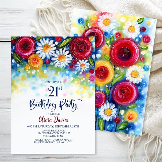 Invitation Colorful Floral 21st Birthday Party