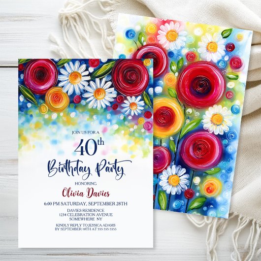 Invitation Colorful Floral 40th Birthday Party