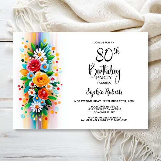 Invitation Colorful Floral 80th Birthday Party
