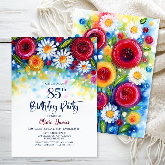 Invitation Colorful Floral 85th Birthday Party