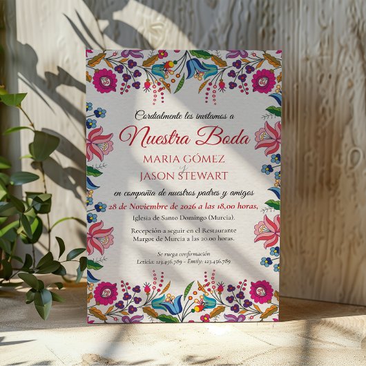 Invitation Colorful Floral Botanical Modern Spanish Wedding