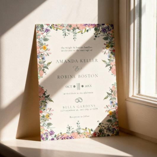 Invitation Colorful Floral Frame Wedding