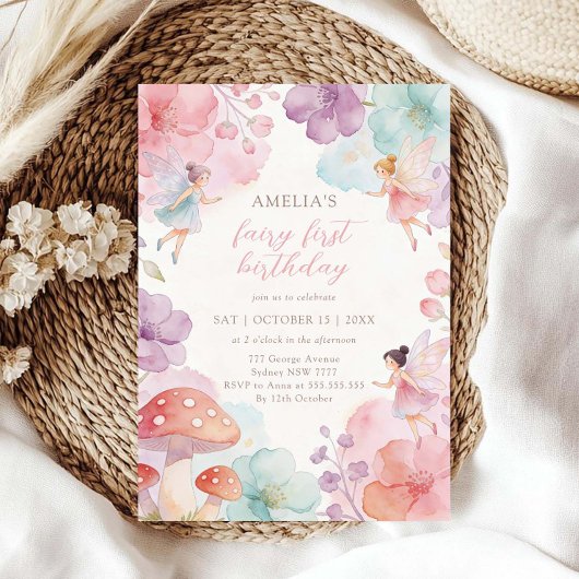 Invitation Colorful Floral Garden Fairy 1st Birthday