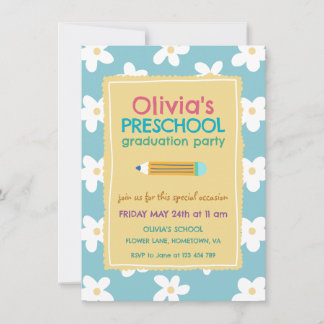 Invitation Colorful Floral Photo Preschool Graduation Party