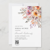 Invitation Colorful Flower Bouquet QR Code Bridal Shower (Devant)