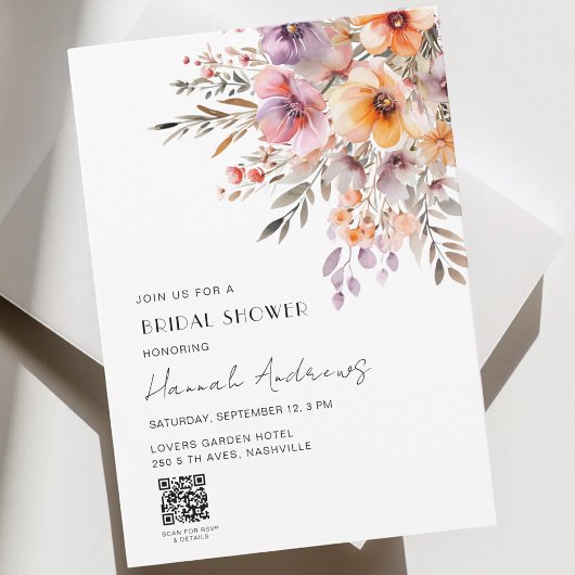 Invitation Colorful Flower Bouquet QR Code Bridal Shower