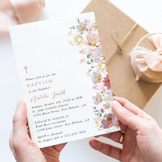 Invitation Colorful Flowers, Wildflowers, Boho, Baptism