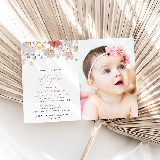 Invitation Colorful Flowers, Wildflowers, Boho, Baptism