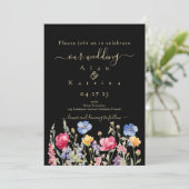 Invitation Colorful Garden Boho Wildflower On Black (Debout devant)