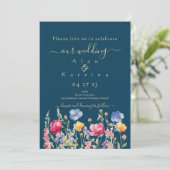 Invitation Colorful Garden Boho Wildflower On Blue (Debout devant)