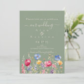 Invitation Colorful Garden Boho Wildflower On Green (Debout devant)