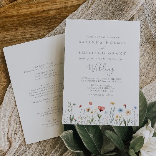 Invitation Colorful Garden wildflower Front & Back Wedding