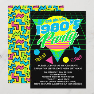 Invitation Colorful Geometry 1980s 80s 40e anniversaire fête