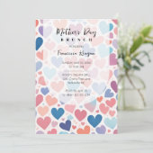Invitation Colorful Hearts Mothers Day Brunch Back  Sky Blue  (Debout devant)