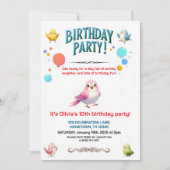Invitation Colorful Kids Feathered Friends Birthday Party (Devant)