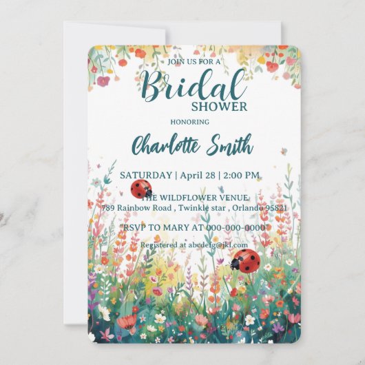 Invitation colorful ladybug Watercolor Wildflowers Personaliz (Devant)