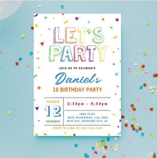 Invitation Colorful Lets Party birthday