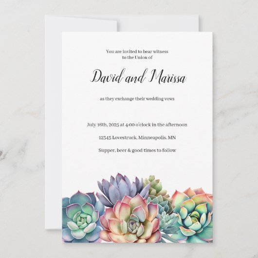 Invitation Colorful Mariage Succulent (Devant)