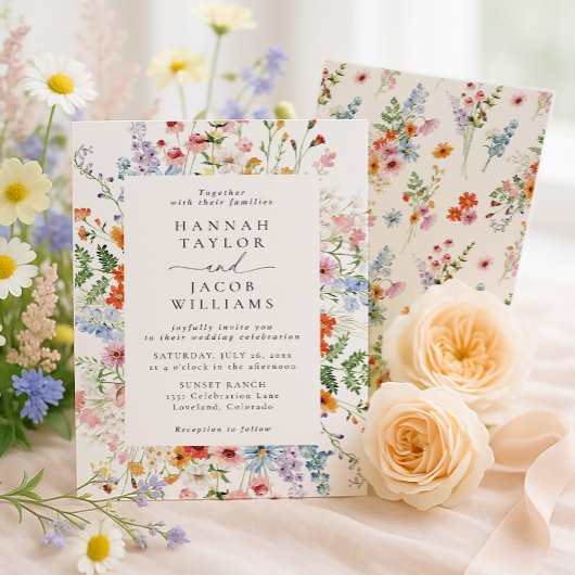 Invitation Colorful Meadow Wildflower Wedding 