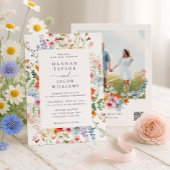 Invitation Colorful Meadow Wildflower Wedding QR Code