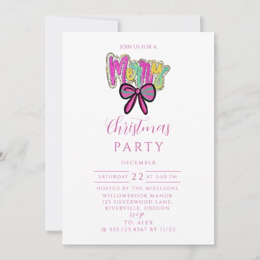 Invitation Colorful Merry Bow Christmas (Devant)