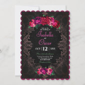 Invitation Colorful Mexican pink floral wedding black (Devant)