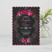 Invitation Colorful Mexican pink floral wedding black (Debout devant)