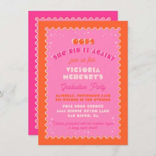 Invitation Colorful Mod brillant Gras Rétro Graduation (Devant / Derrière)