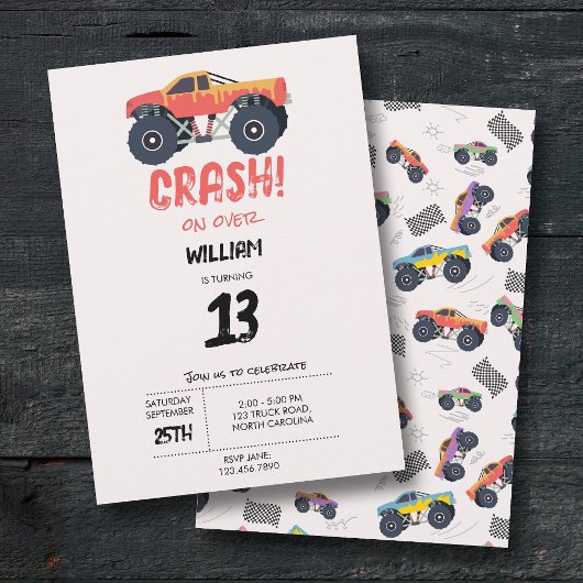 Invitation Colorful Monster Trucks Racing Anniversaire de enf