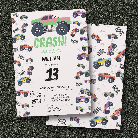 Invitation Colorful Monster Trucks Racing Anniversaire de enf