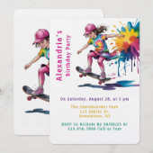 Invitation Colorful Painted Girl Skateboarder Birthday Party (Devant / Derrière)