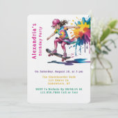 Invitation Colorful Painted Girl Skateboarder Birthday Party (Debout devant)