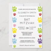 Invitation Colorful Paws, Paw Pattern, Dog Paws, Bat Mitzvah (Devant)