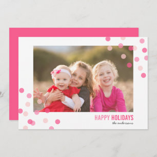 Invitation Colorful Pink Confetti Photo Happy Holidays Card