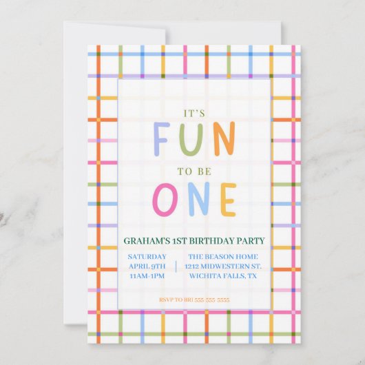 Invitation Colorful, Playful It's Fun to be ONE birthday (Devant)