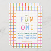Invitation Colorful, Playful It's Fun to be ONE birthday (Devant / Derrière)